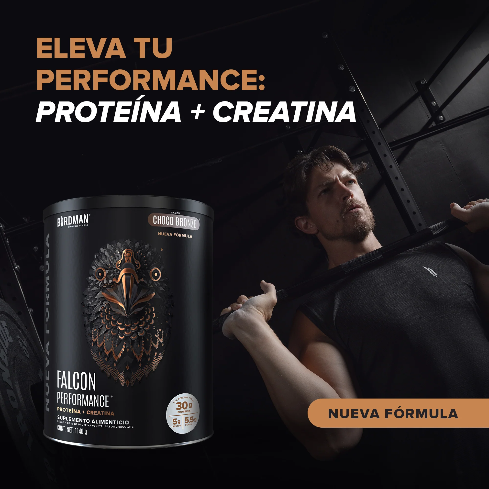 Falcon Performance Proteína en Polvo con Creatina & BCAAs - Choco Bronze 1.14 kg - Image 3