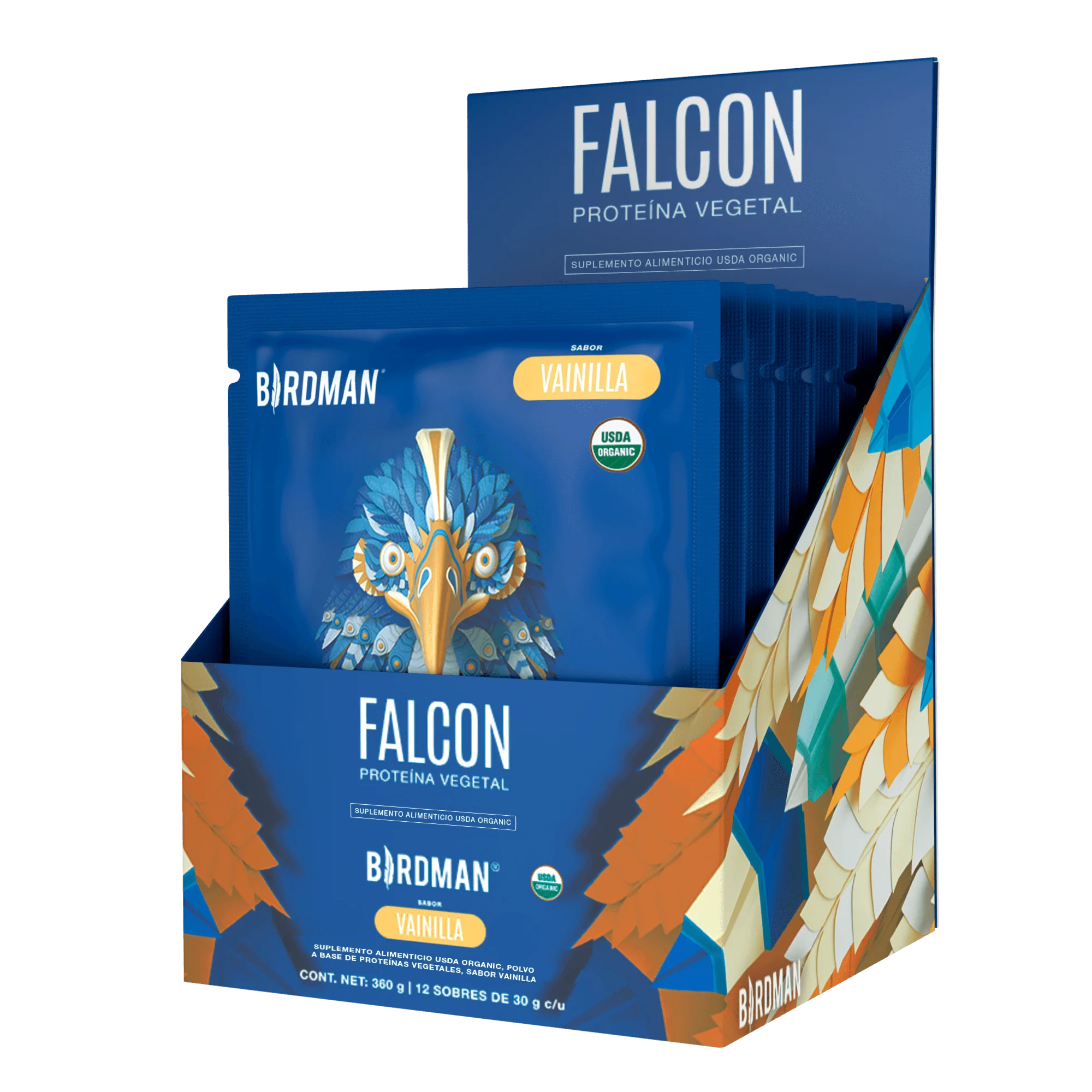 Falcon Protein: Proteína Vegana Orgánica en Polvo - Vainilla 12 Pack Sobres