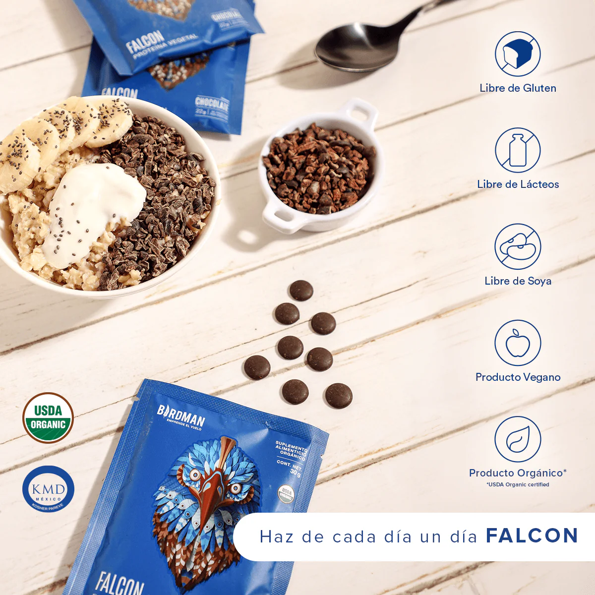 Falcon Protein: Proteína Vegana Orgánica en Polvo - Natural 12 Pack Sobres - Image 6