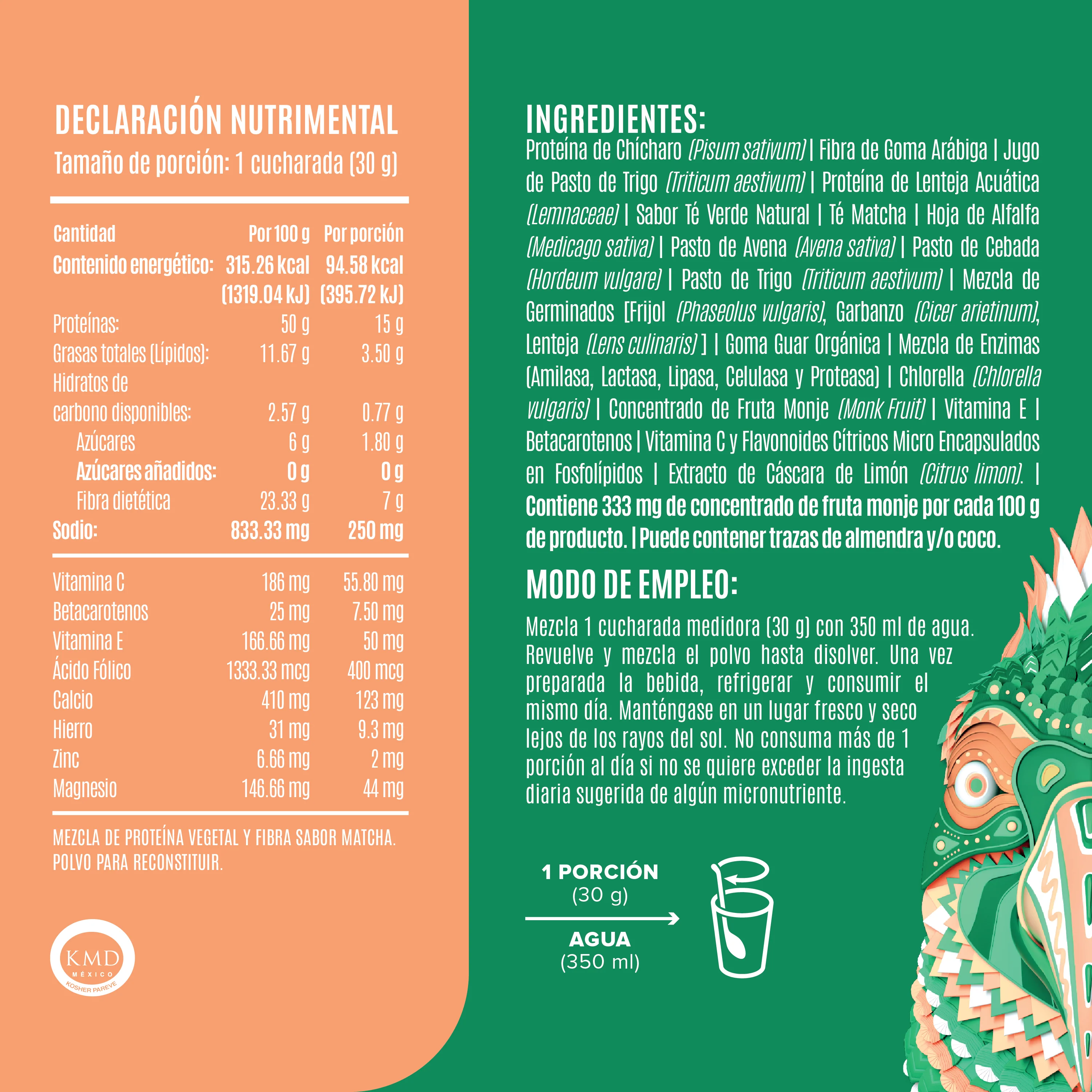 Parrot Greens & Protein Proteína en Polvo con Verdes & Vitaminas - Matcha 12 Pack Sobres - Image 4