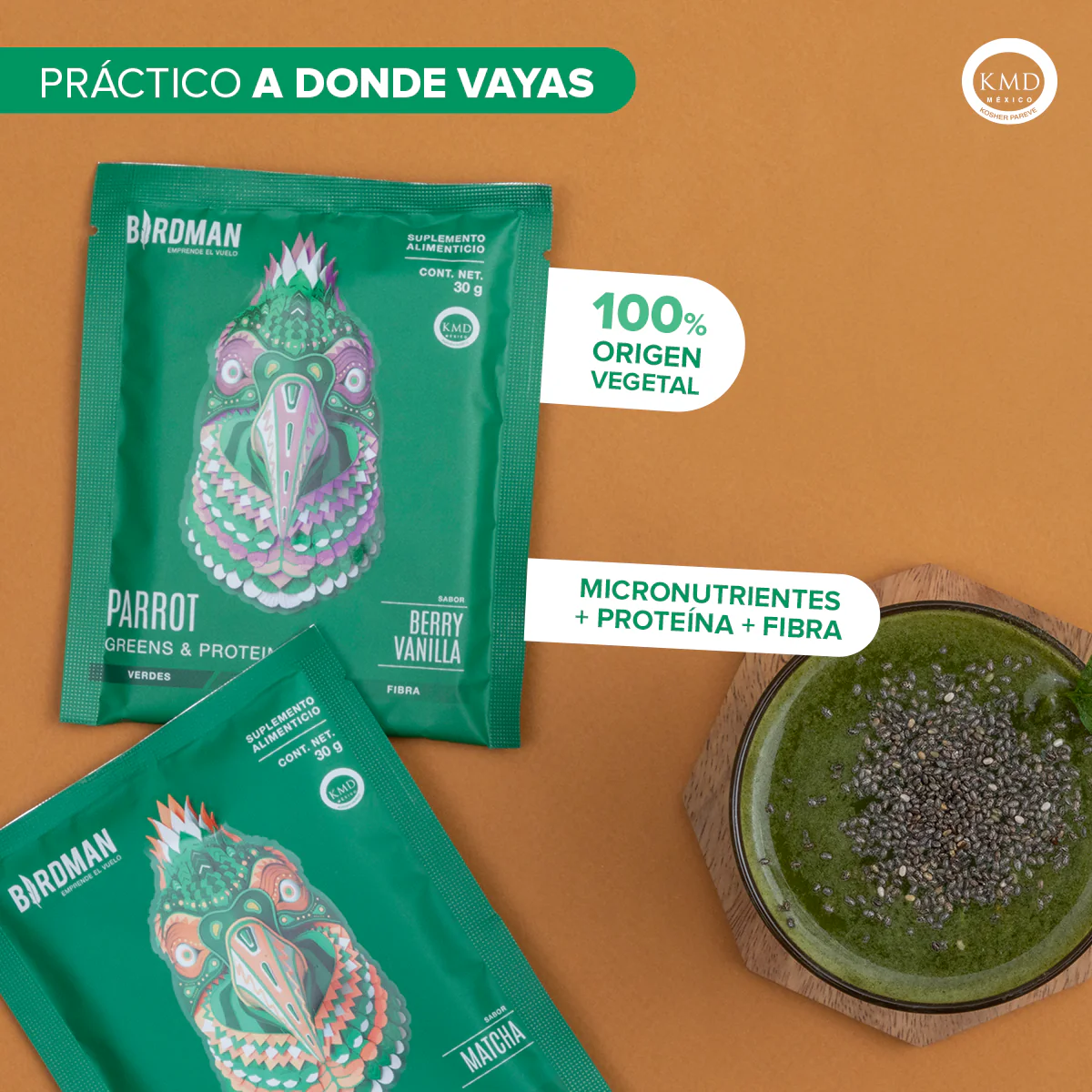 Parrot Greens & Protein Proteína en Polvo con Verdes & Vitaminas - Matcha 12 Pack Sobres - Image 5
