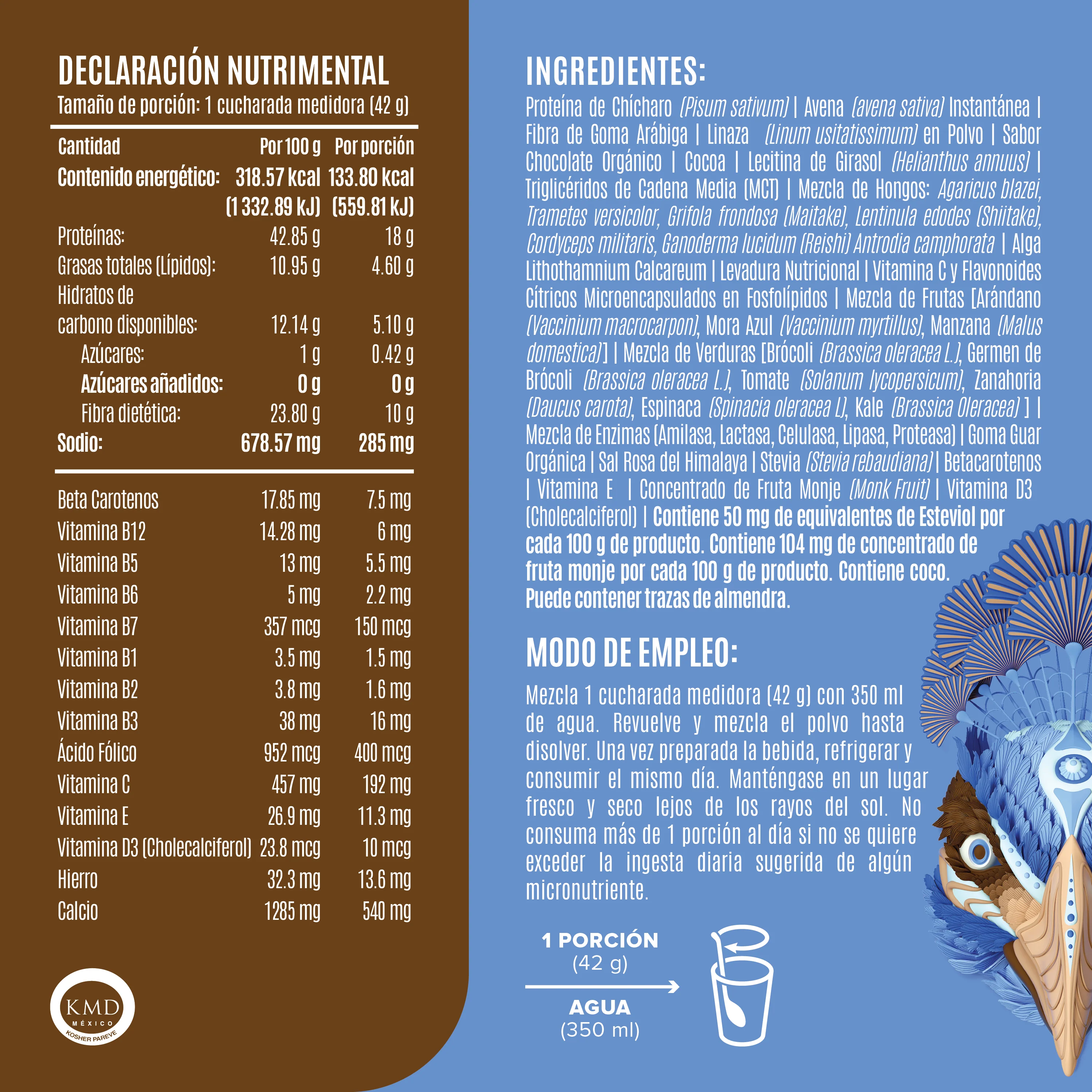 Peacock Plant Meal Proteína en Polvo con 11 Vitaminas & Omega 3 - Chocolate 10 Pack Sobres - Image 4